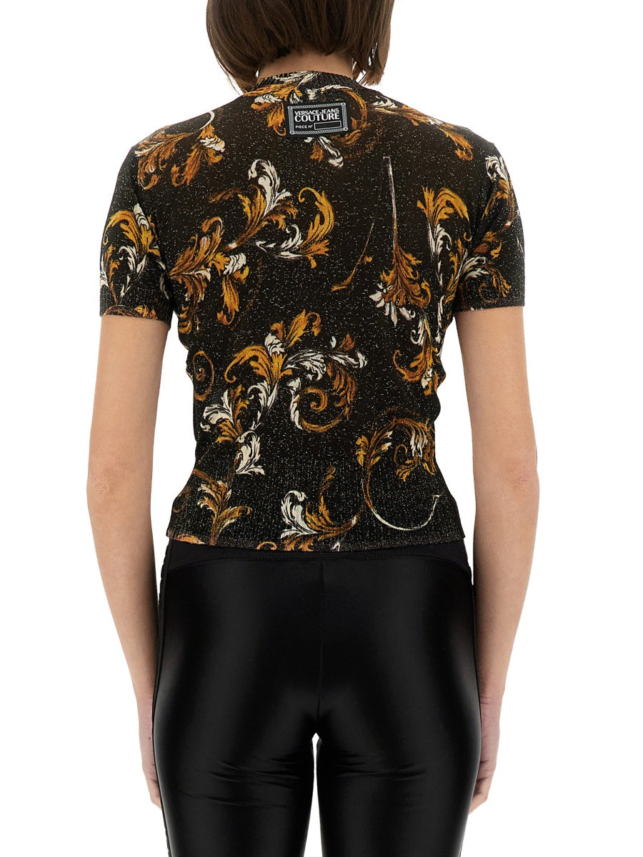 VERSACE JEANS COUTURE Mini Cropped Baroque Knit T-Shirt