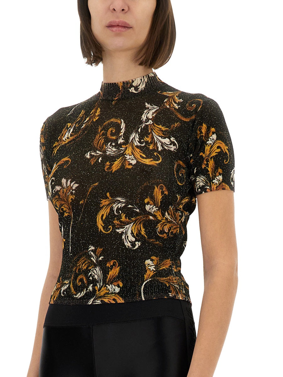 VERSACE JEANS COUTURE Mini Cropped Baroque Knit T-Shirt