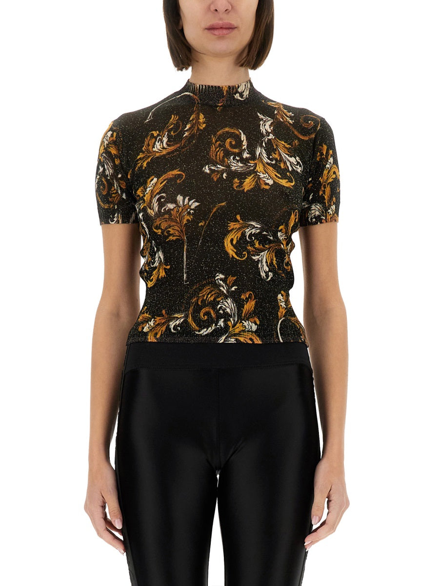 VERSACE JEANS COUTURE Mini Cropped Baroque Knit T-Shirt