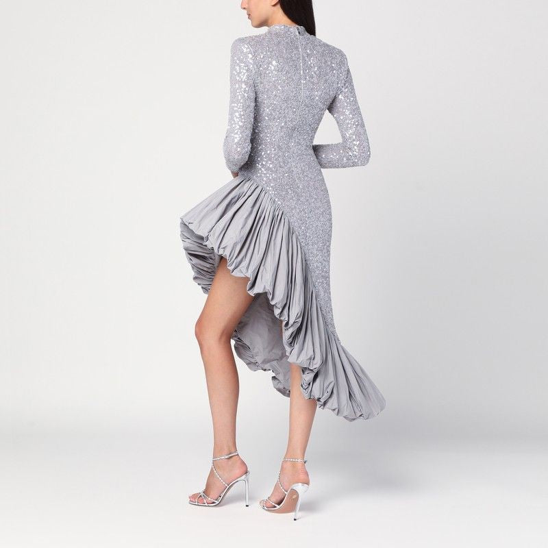 ROTATE BIRGERCHRISTENSEN Asymmetrical Silver Dress with Sequins