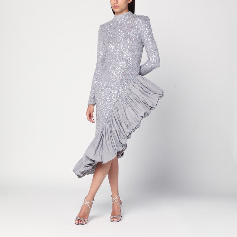 ROTATE BIRGERCHRISTENSEN Asymmetrical Silver Dress with Sequins