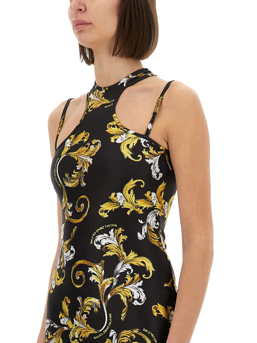 VERSACE JEANS COUTURE Slim Fit Mini Dress with Outline Baroque Print