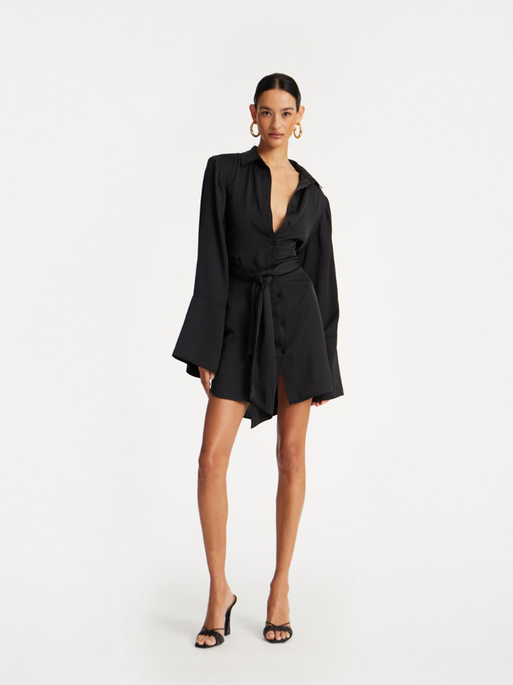 ROTATE BIRGERCHRISTENSEN Satin Tie Shirt Dress - Size 34