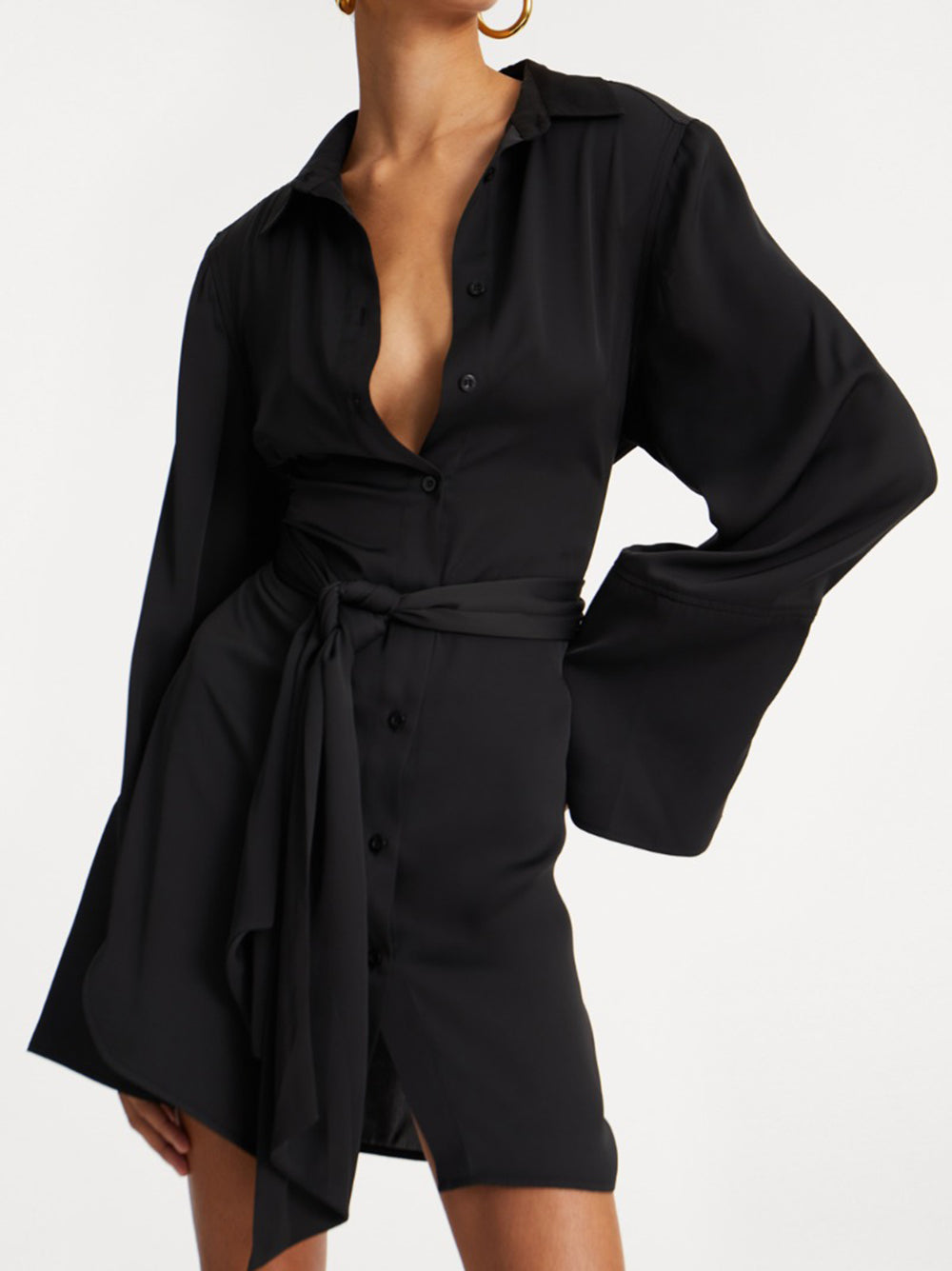 ROTATE BIRGERCHRISTENSEN Satin Tie Shirt Dress - Size 34
