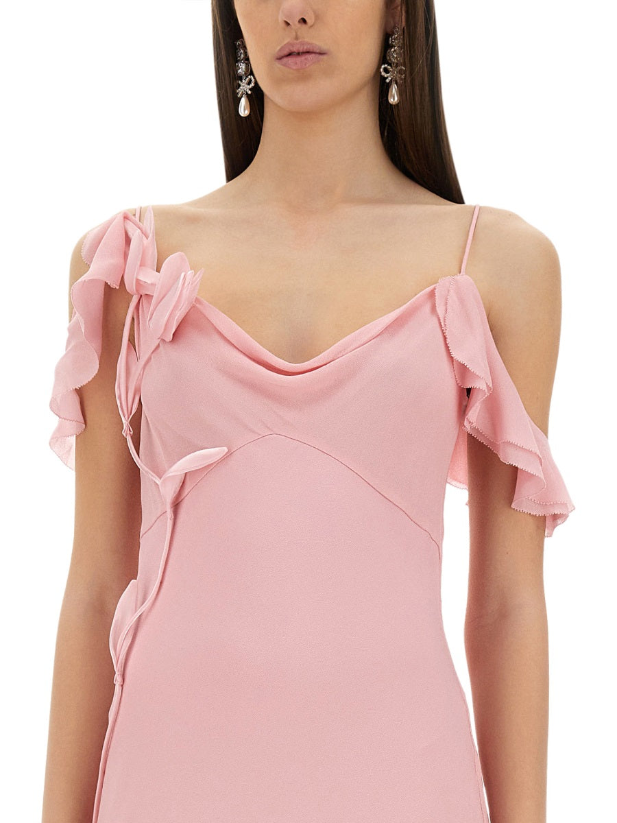 SELF-PORTRAIT Slim Fit Long Dress with Floral Appliqués - Size 6 UK