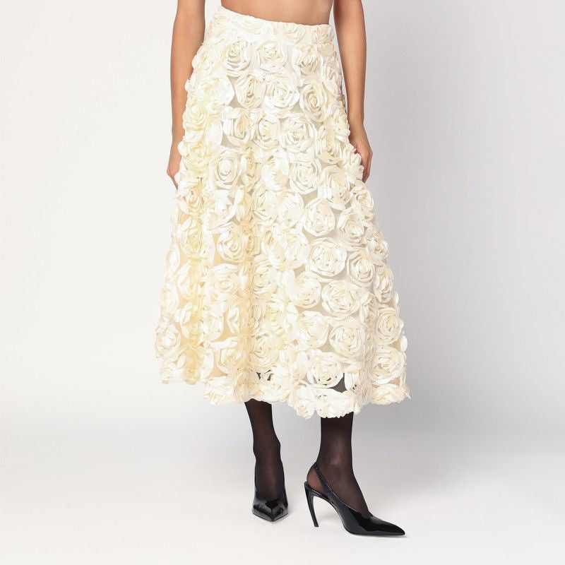 ROTATE BIRGERCHRISTENSEN Floral Appliqué Midi Skirt