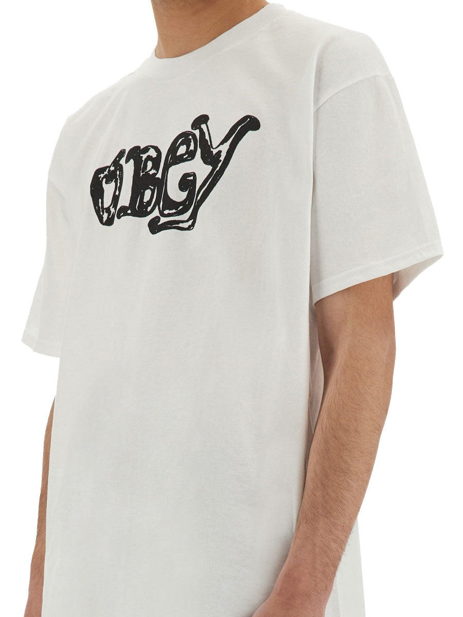 OBEY Logo Print T-Shirt - Size L
