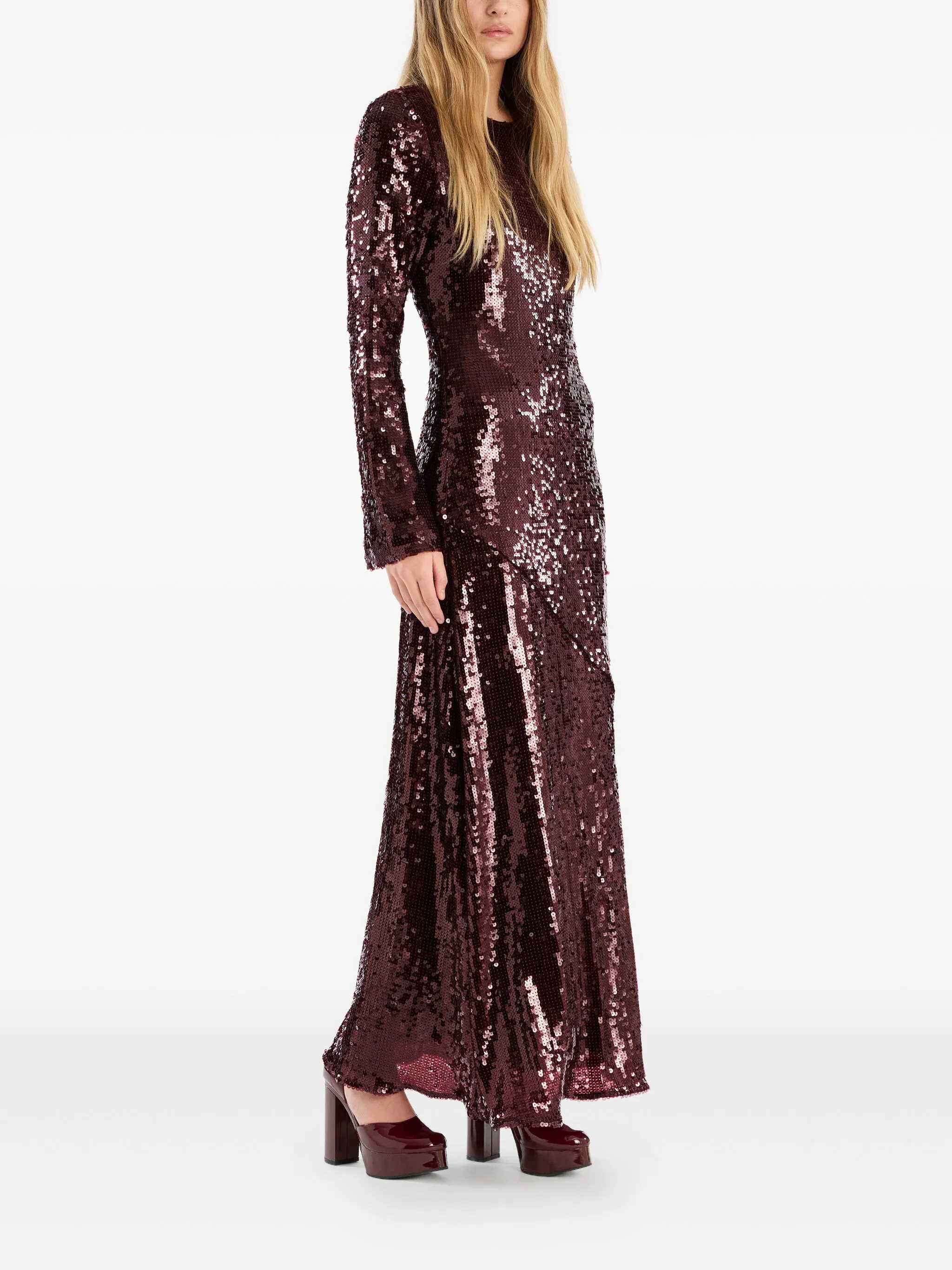 ROTATE BIRGERCHRISTENSEN Maxi Sequin Dress with Flared Skirt - Size 34