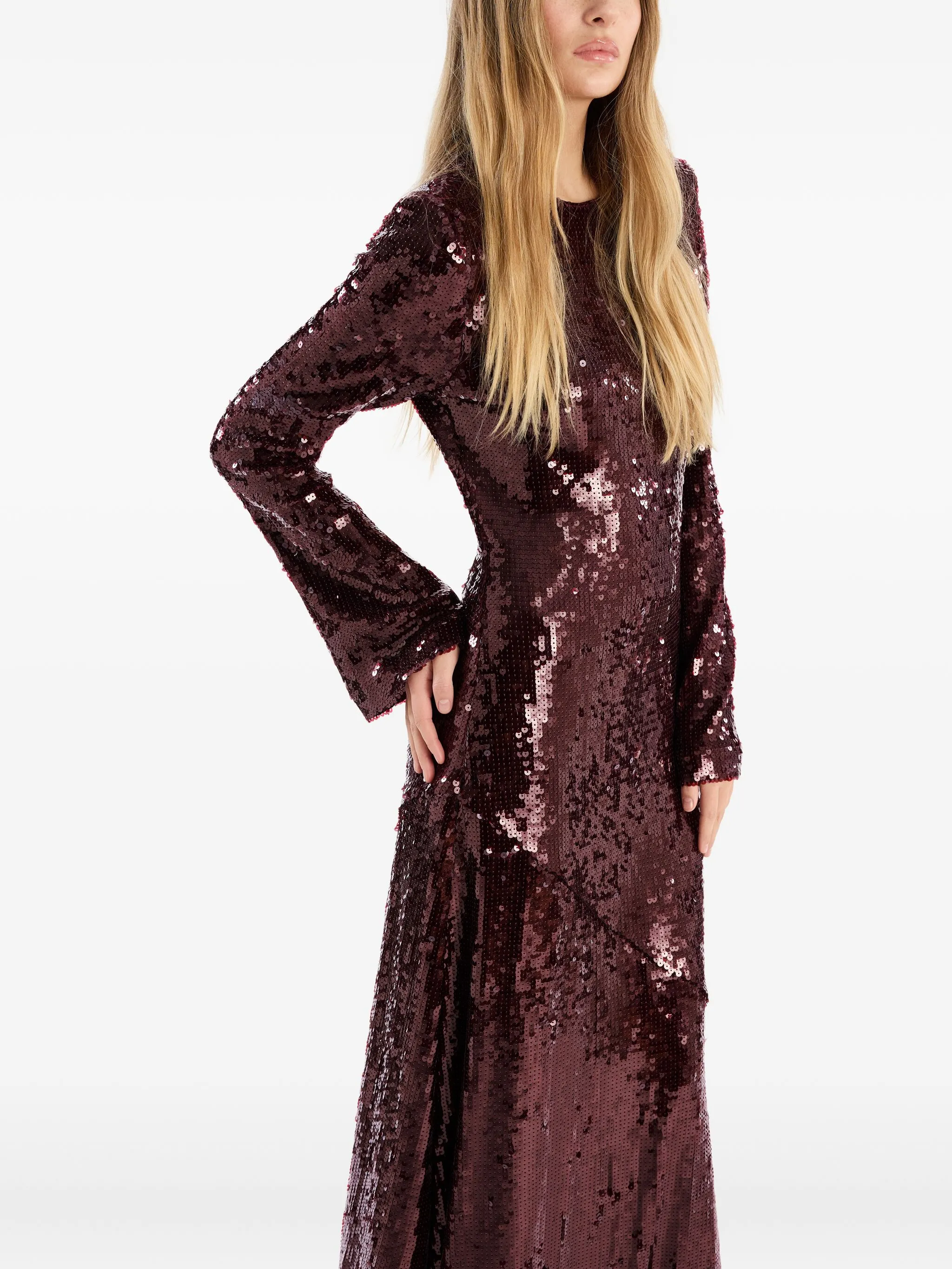 ROTATE BIRGERCHRISTENSEN Maxi Sequin Dress with Flared Skirt - Size 34