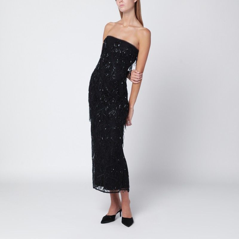 ROTATE BIRGERCHRISTENSEN Beaded Fringe Midi Dress