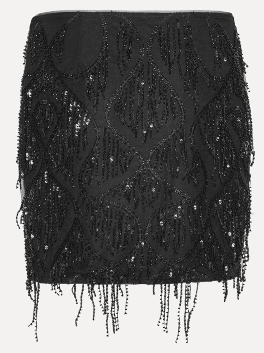 ROTATE BIRGERCHRISTENSEN Fitted Sequins Mini Skirt with Beaded Fringe - Size 34