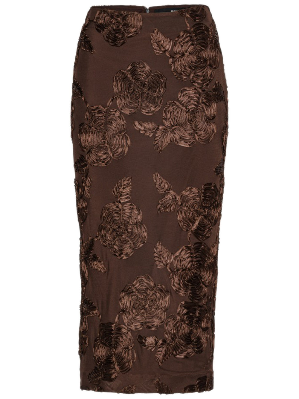 ROTATE BIRGERCHRISTENSEN Women's Midi Flower Mesh Pencil Skirt with Center Back Slit