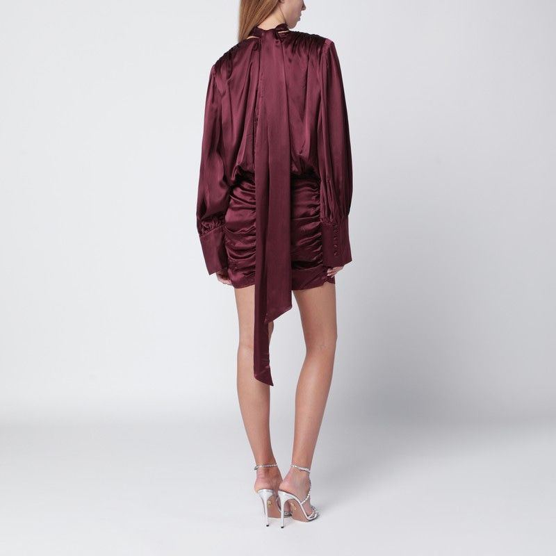 ROTATE BIRGERCHRISTENSEN Draped Silk Mini Dress with Asymmetric Hem