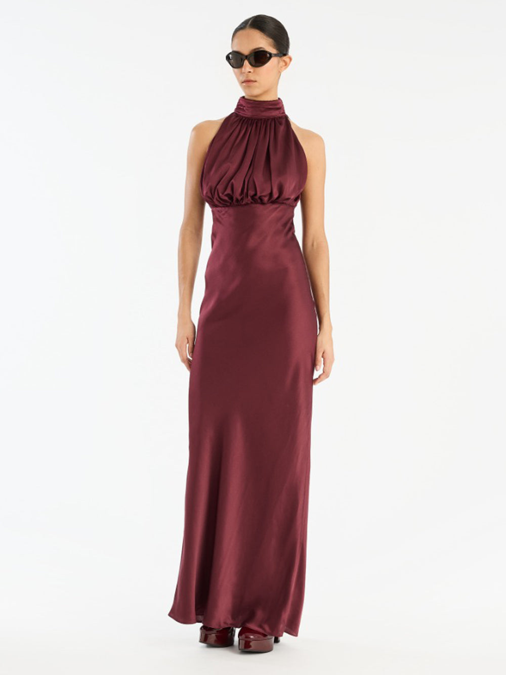 ROTATE BIRGERCHRISTENSEN Sleeveless Maxi Dress with Gathered Halterneck