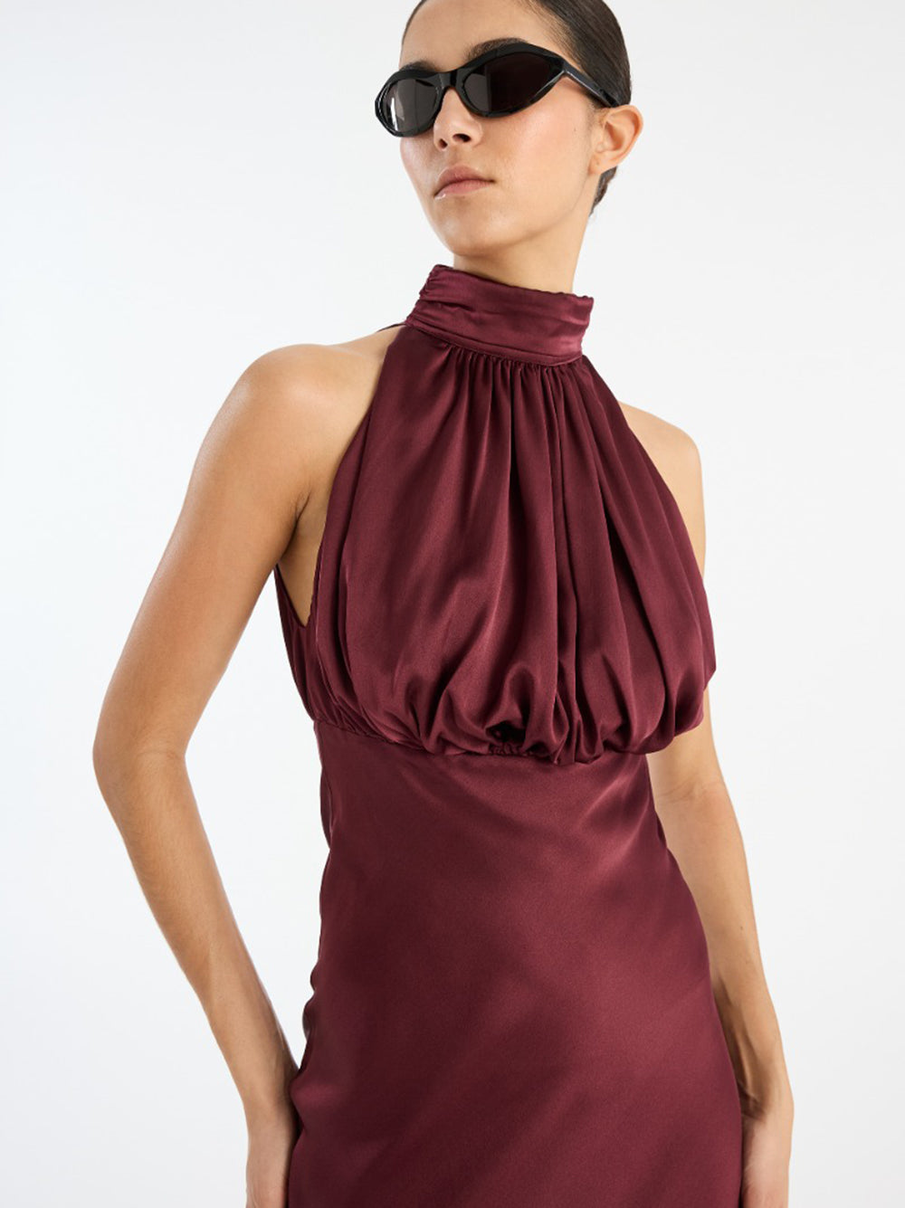 ROTATE BIRGERCHRISTENSEN Sleeveless Maxi Dress with Gathered Halterneck
