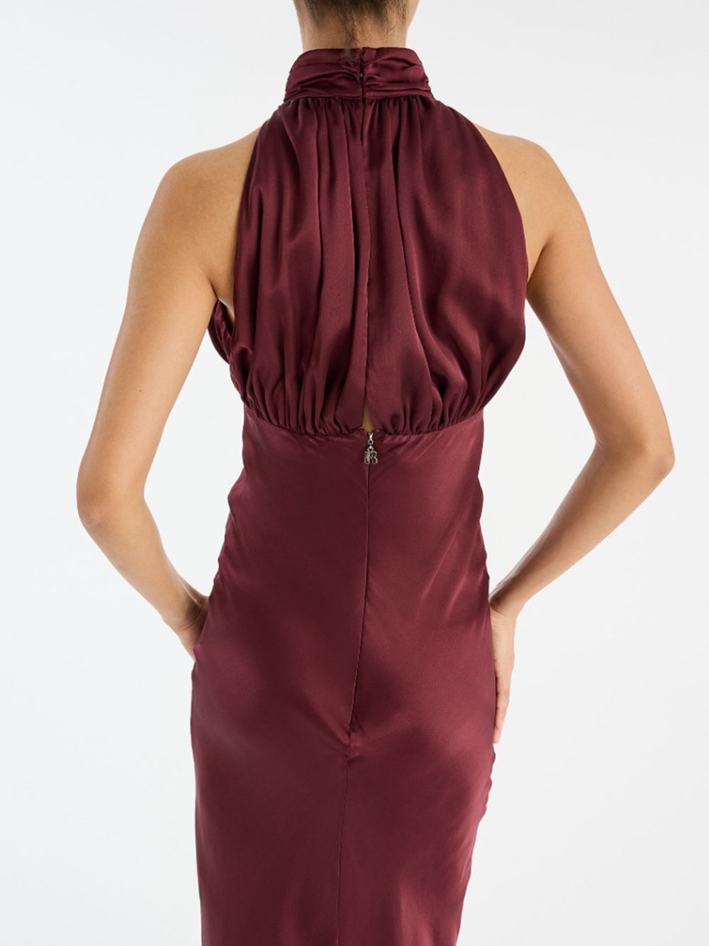 ROTATE BIRGERCHRISTENSEN Sleeveless Maxi Dress with Gathered Halterneck