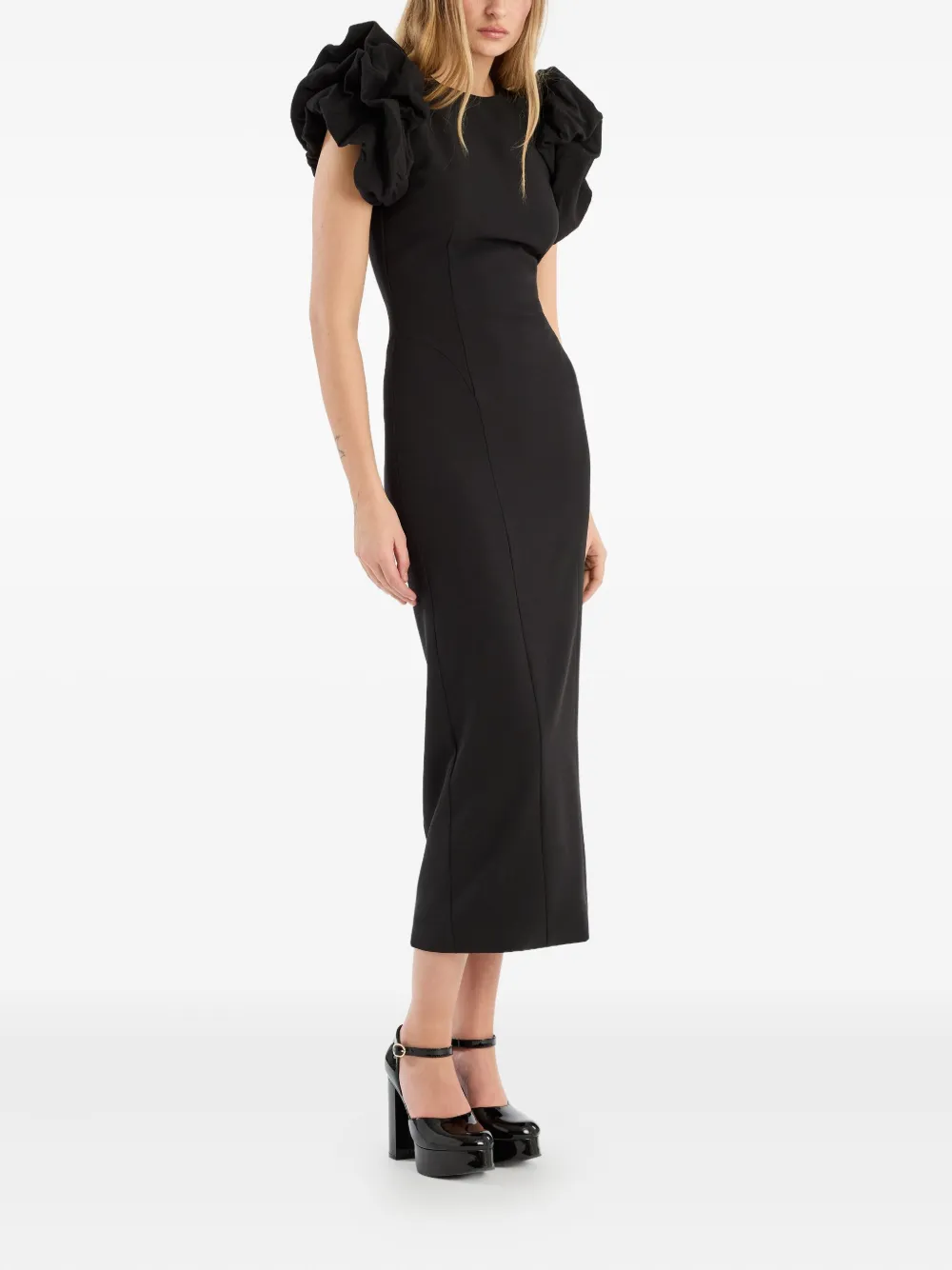 ROTATE BIRGERCHRISTENSEN Fitted Puffy Sleeve Midi Dress