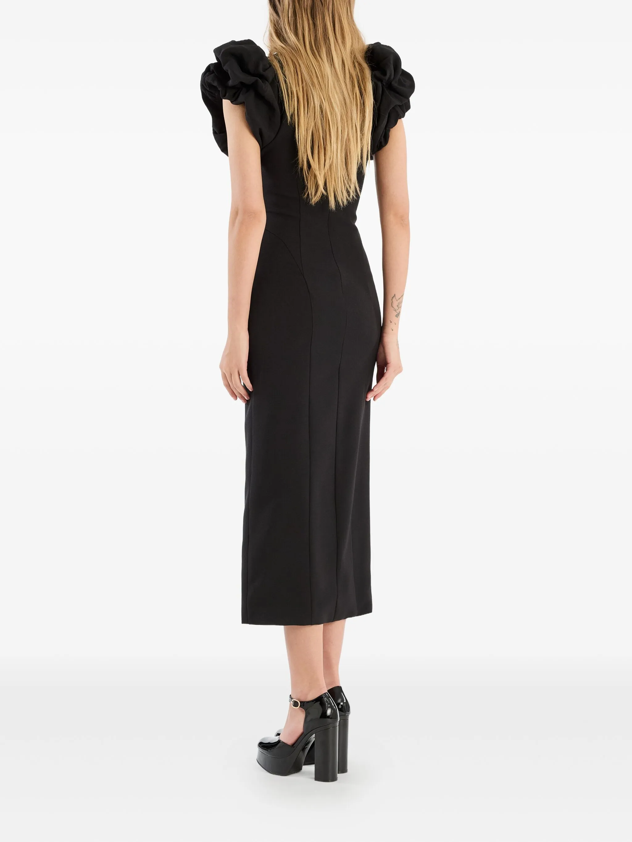 ROTATE BIRGERCHRISTENSEN Fitted Puffy Sleeve Midi Dress