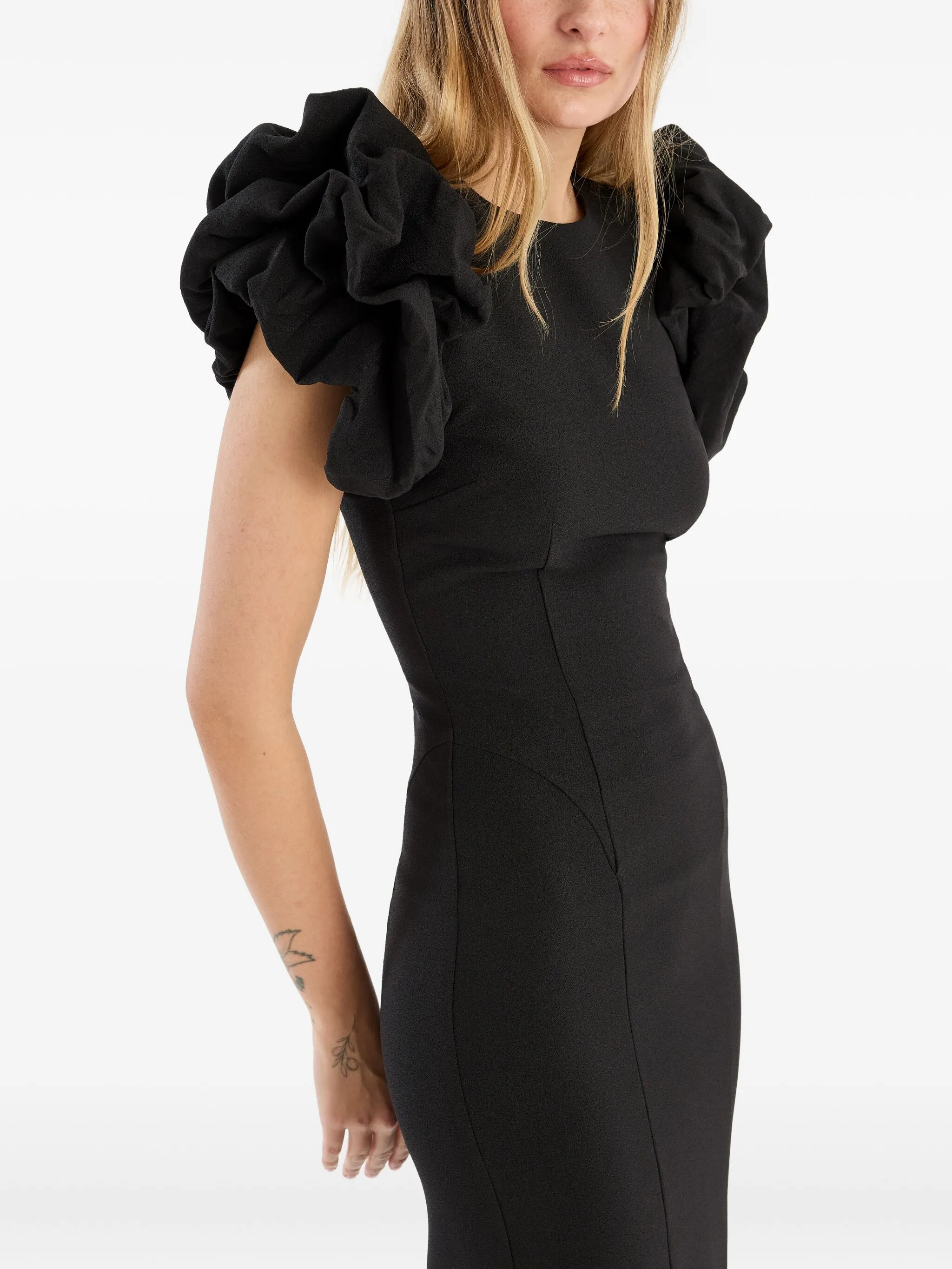 ROTATE BIRGERCHRISTENSEN Fitted Puffy Sleeve Midi Dress