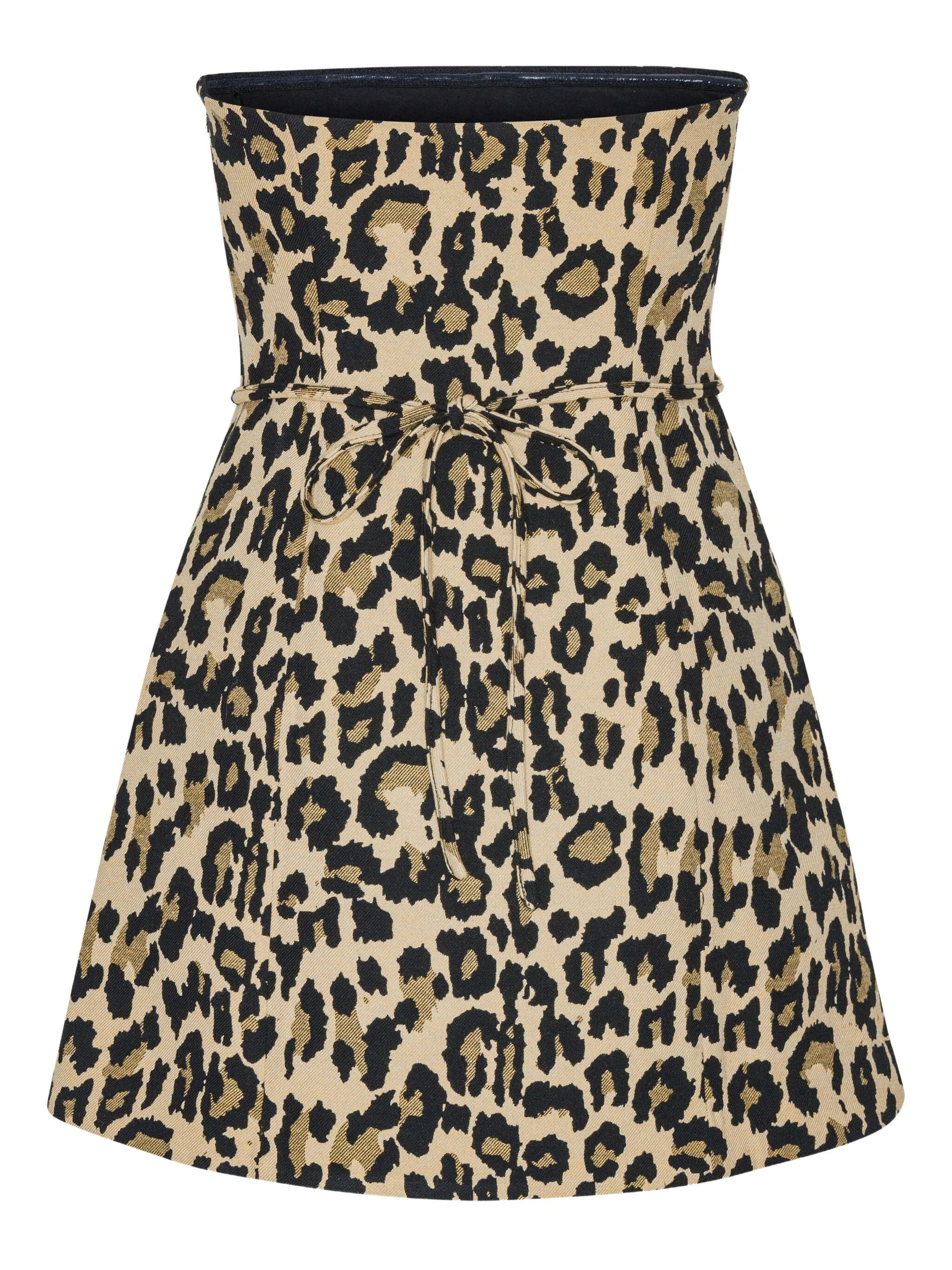 ROTATE BIRGERCHRISTENSEN Strapless Leopard Mini Dress with Rose Embellishment - Size 34