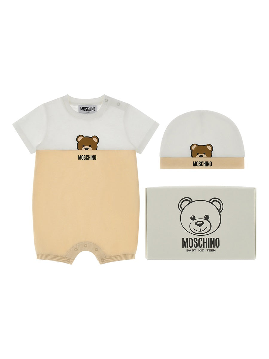 MOSCHINO Unisex Mini Bodysuit Set with Gag and Hat
