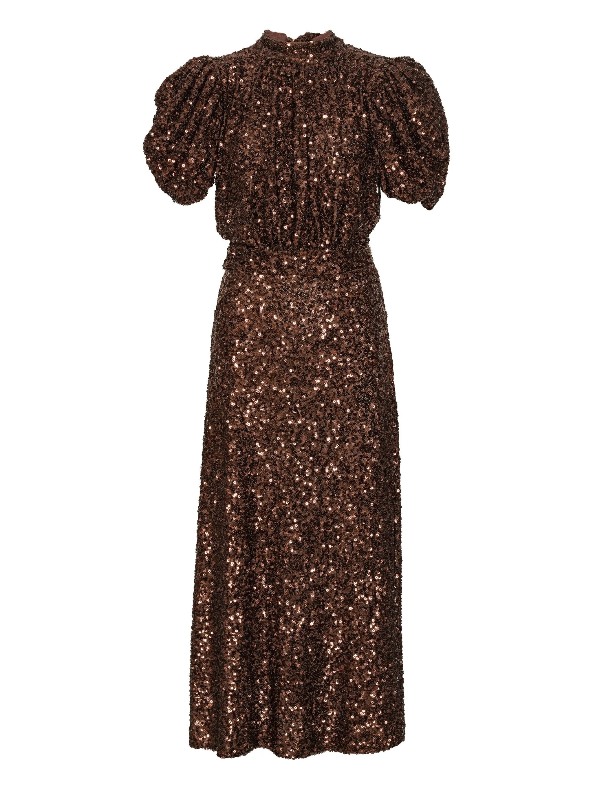 ROTATE BIRGERCHRISTENSEN Sequin Midi Dress with Short Sleeves