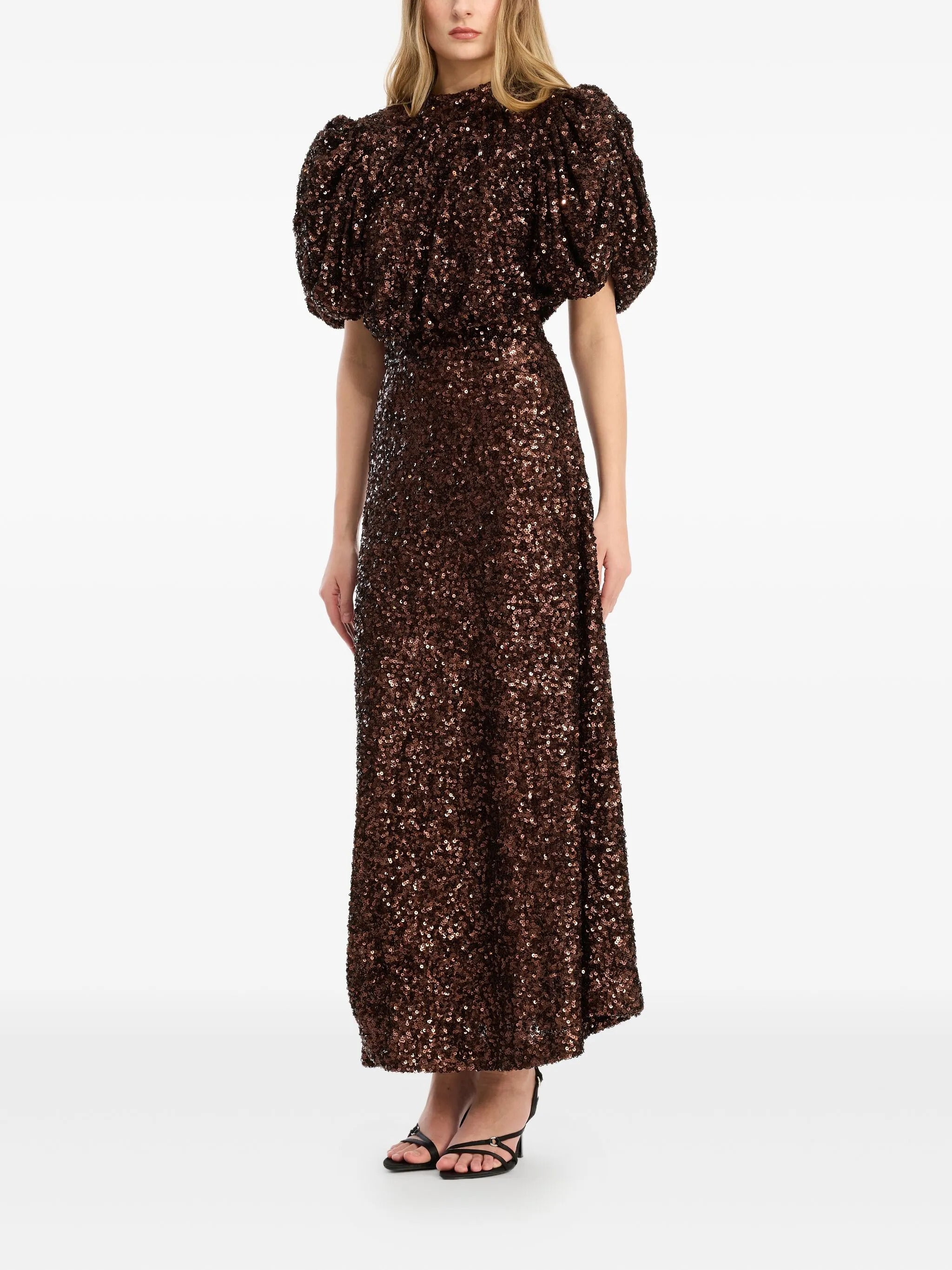 ROTATE BIRGERCHRISTENSEN Sequin Midi Dress with Short Sleeves