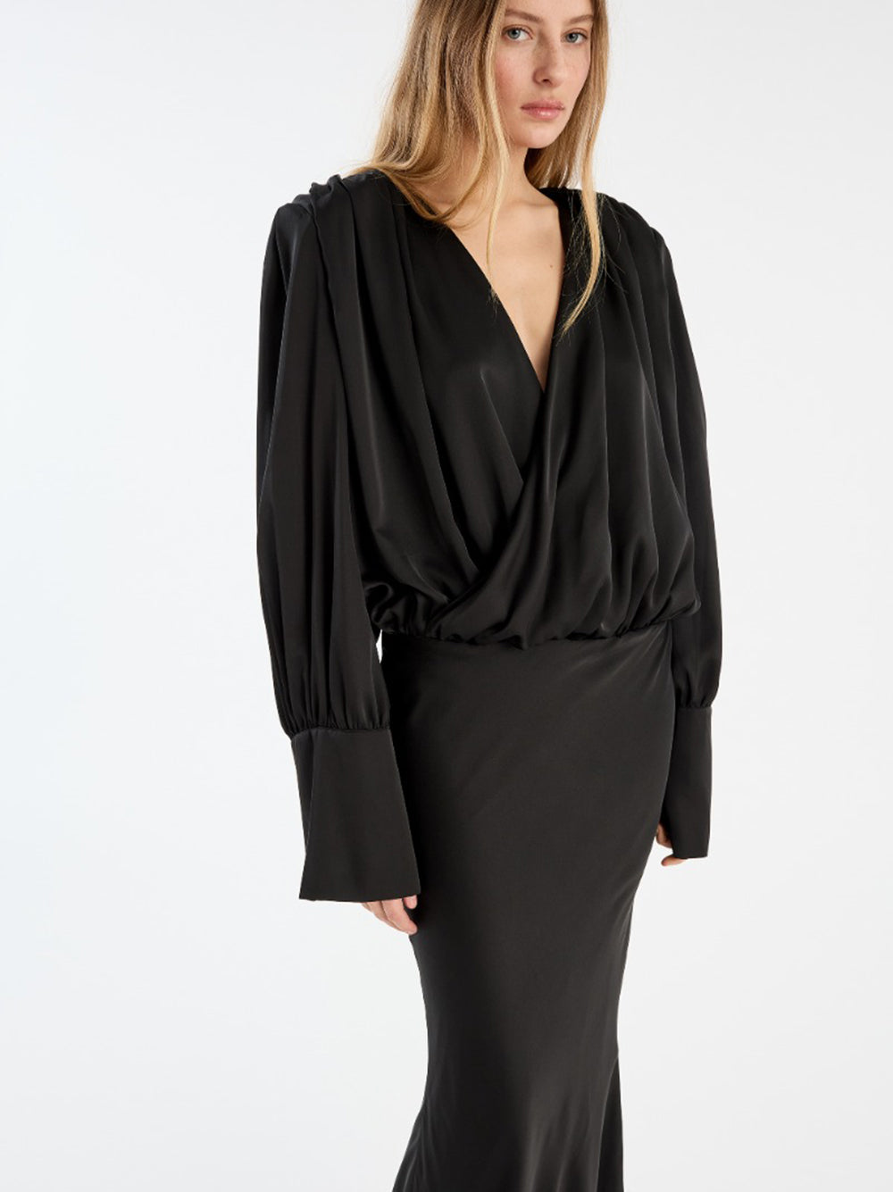 ROTATE BIRGERCHRISTENSEN Chic Chiffon Maxi Dress with Long Sleeves - Size 34