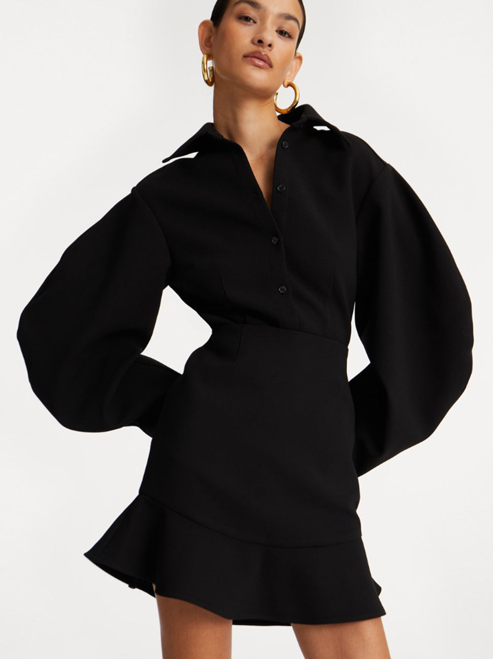 ROTATE BIRGERCHRISTENSEN Fitted Shirt with Voluminous Sleeves - Size 34