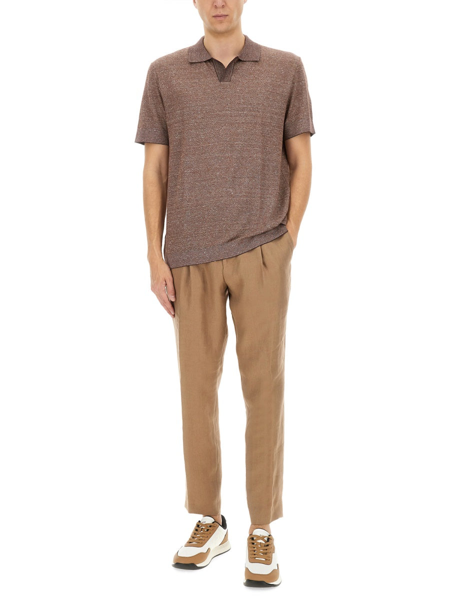BOSS CAMEL Luxury Cotton-Linen-Silk Blend Polo Shirt