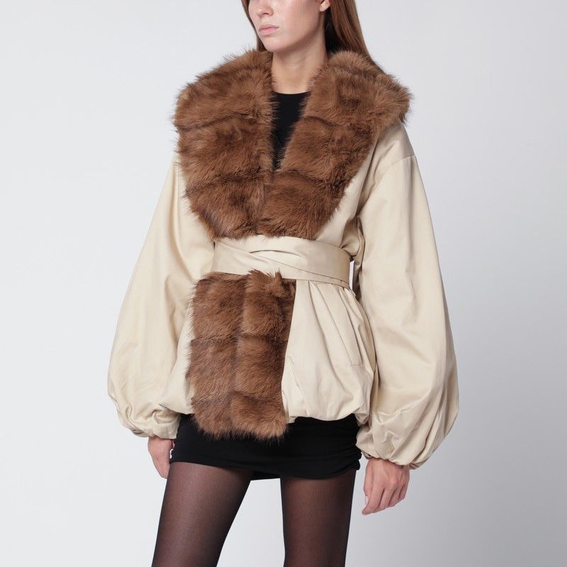 ROTATE BIRGERCHRISTENSEN Cropped Jacket with Faux Fur Collar for Women