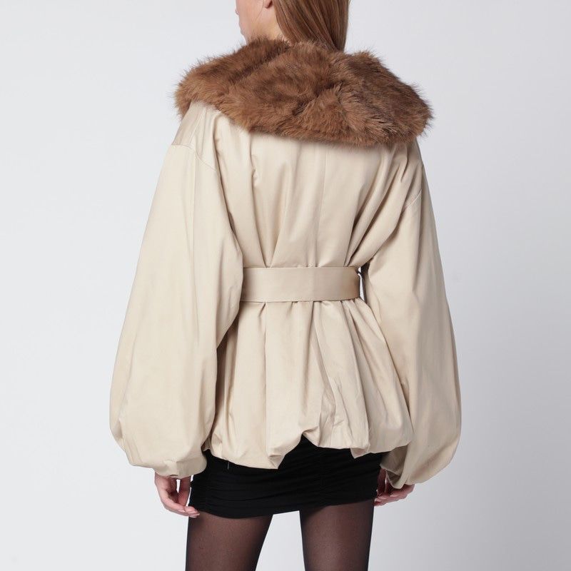 ROTATE BIRGERCHRISTENSEN Cropped Jacket with Faux Fur Collar for Women