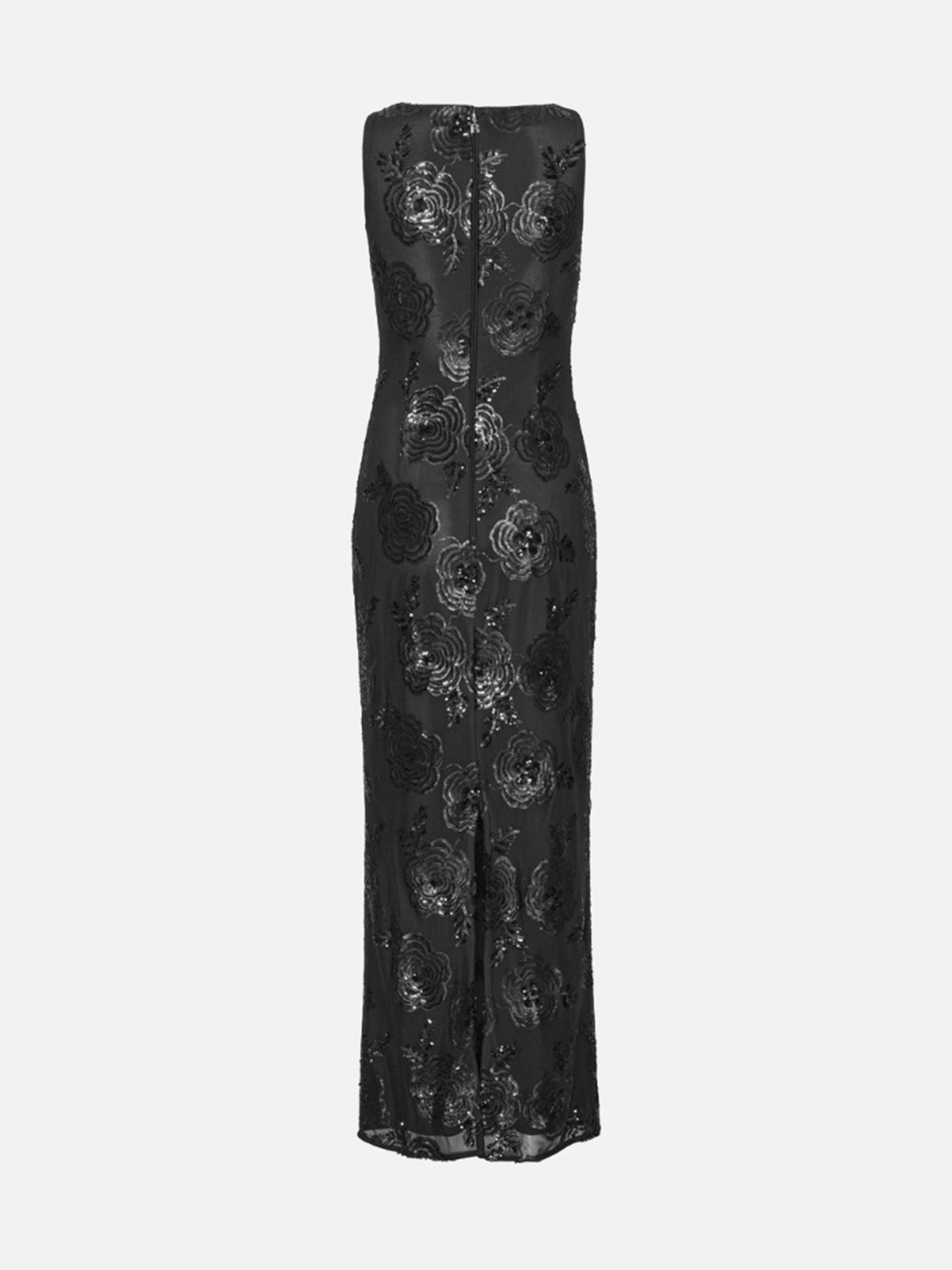 ROTATE BIRGERCHRISTENSEN Fitted Maxi Dress with Sequined Floral Embroidery