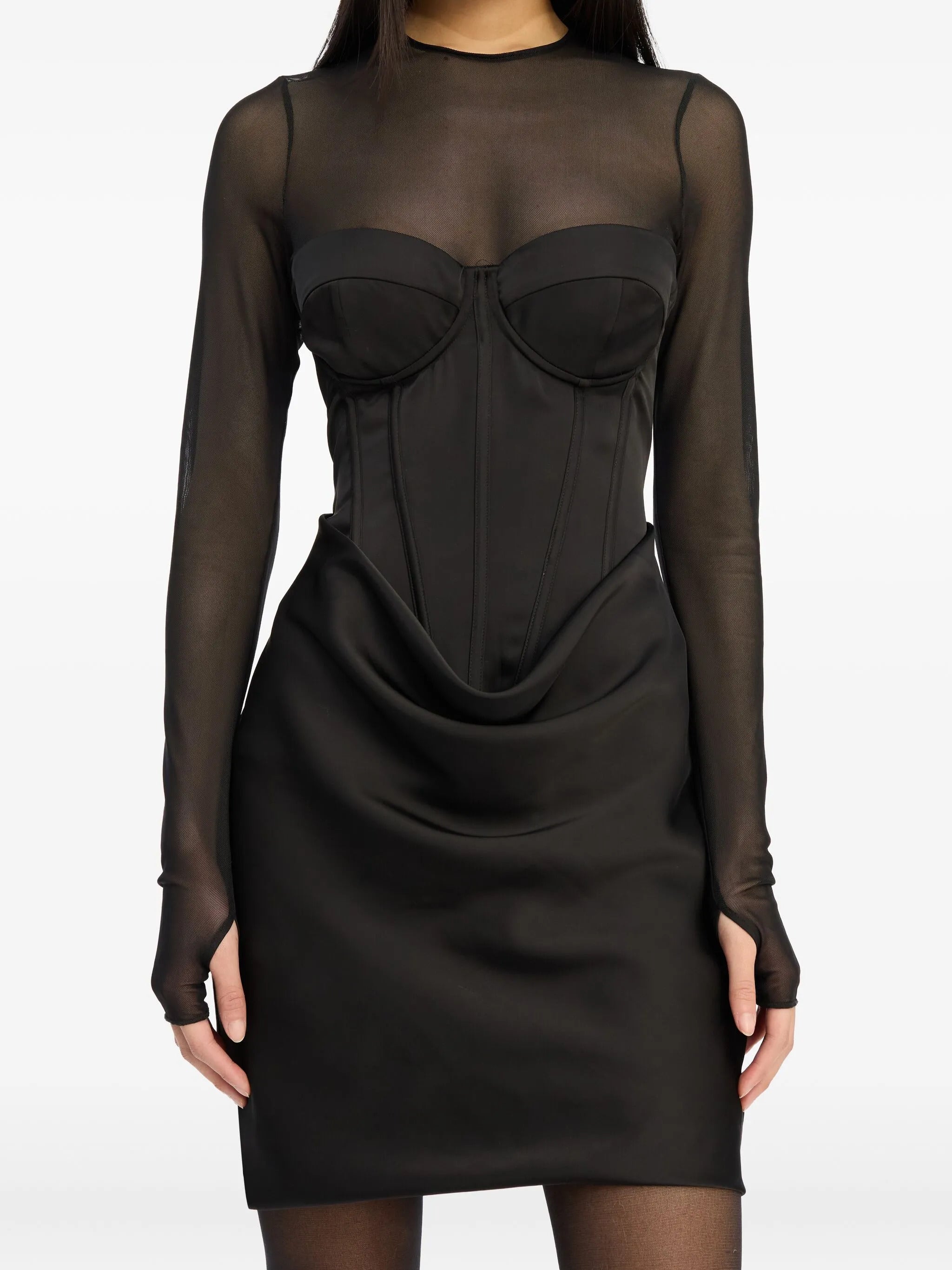 ROTATE BIRGERCHRISTENSEN Chic Satin Corset Mini Dress with Long Sleeves