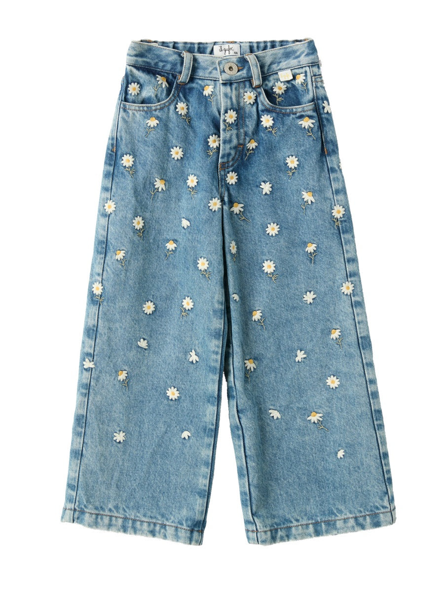 IL GUFO Girls' 100% Cotton Mini Denim Trousers