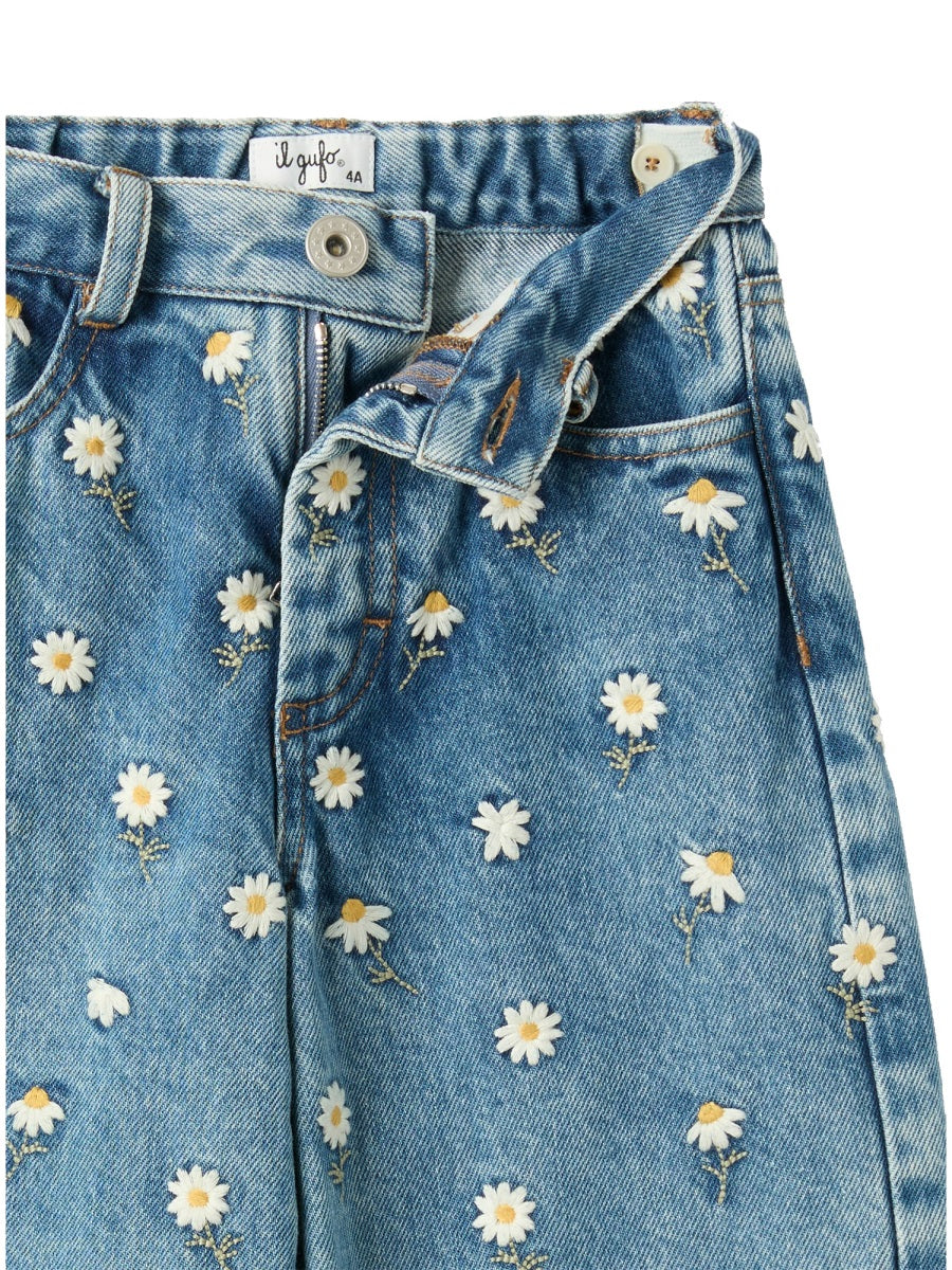 IL GUFO Girls' 100% Cotton Mini Denim Trousers