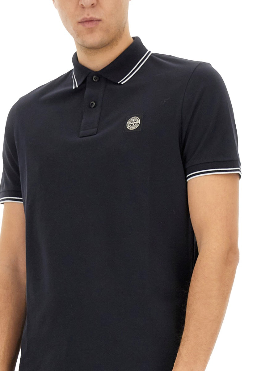 STONE ISLAND Men's Polo Shirt with Logo Patch - Size L