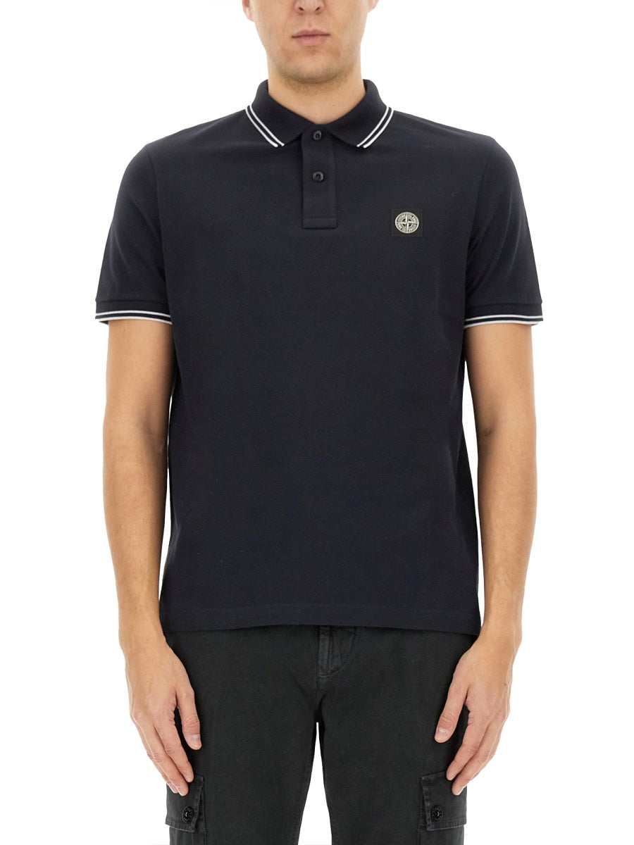 STONE ISLAND Men's Polo Shirt with Logo Patch - Size L