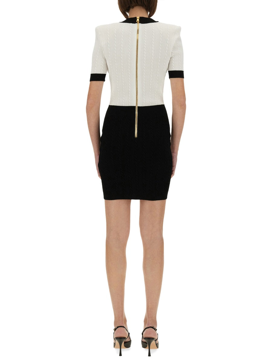 BALMAIN Two-Tone Bodycon Dress - Slim Fit, Size 36