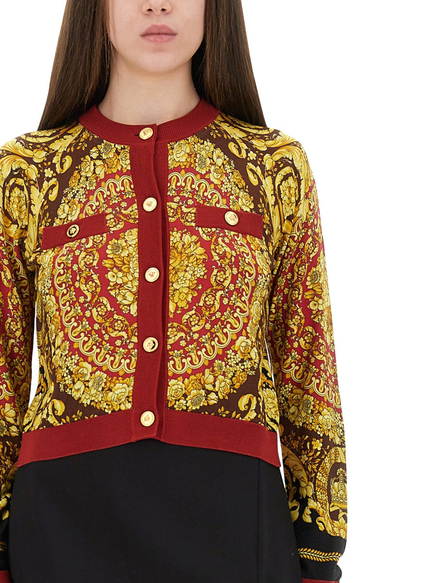 VERSACE Mini Cropped Silk Knit Cardigan