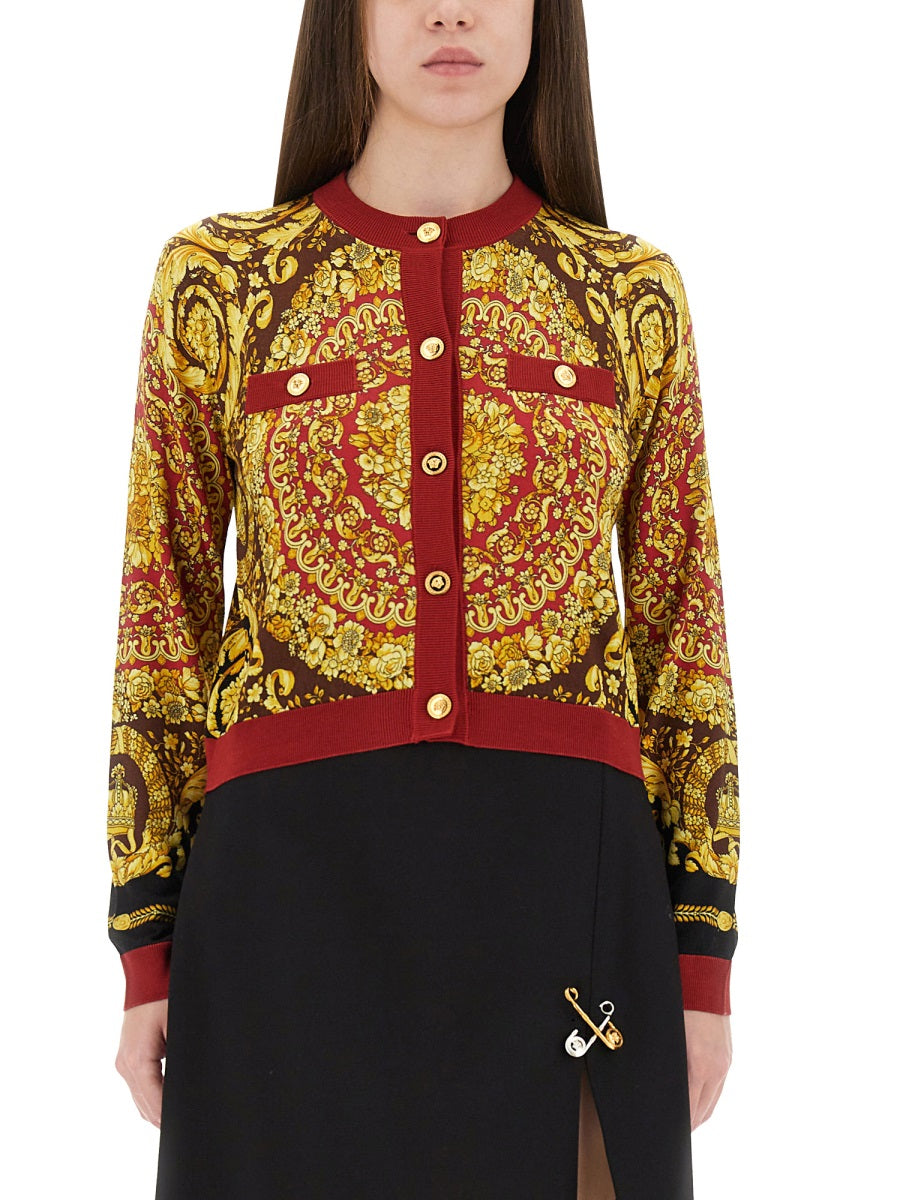 VERSACE Mini Cropped Silk Knit Cardigan