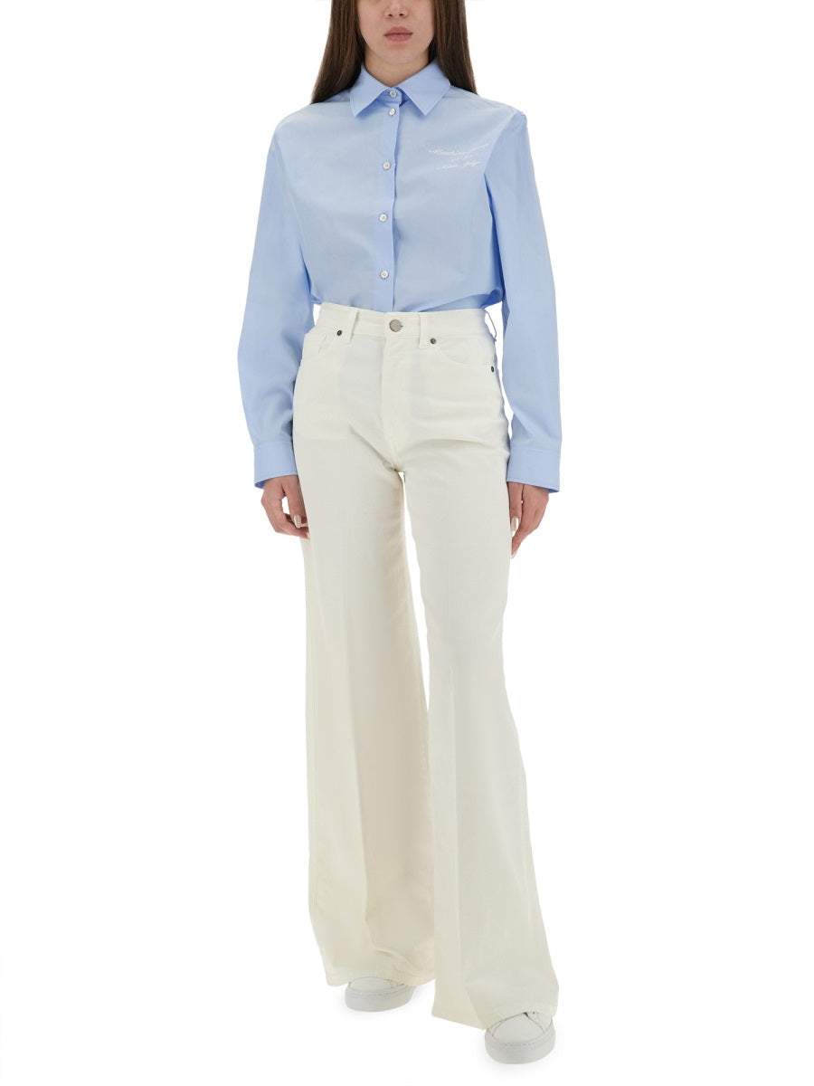 MOSCHINO JEANS Tailored Shirt with Embroidered Logo - Regular Fit, Size 42