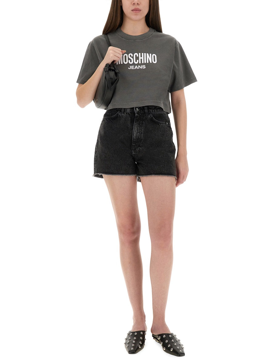 MOSCHINO JEANS Cropped T-Shirt with Logo - Size S