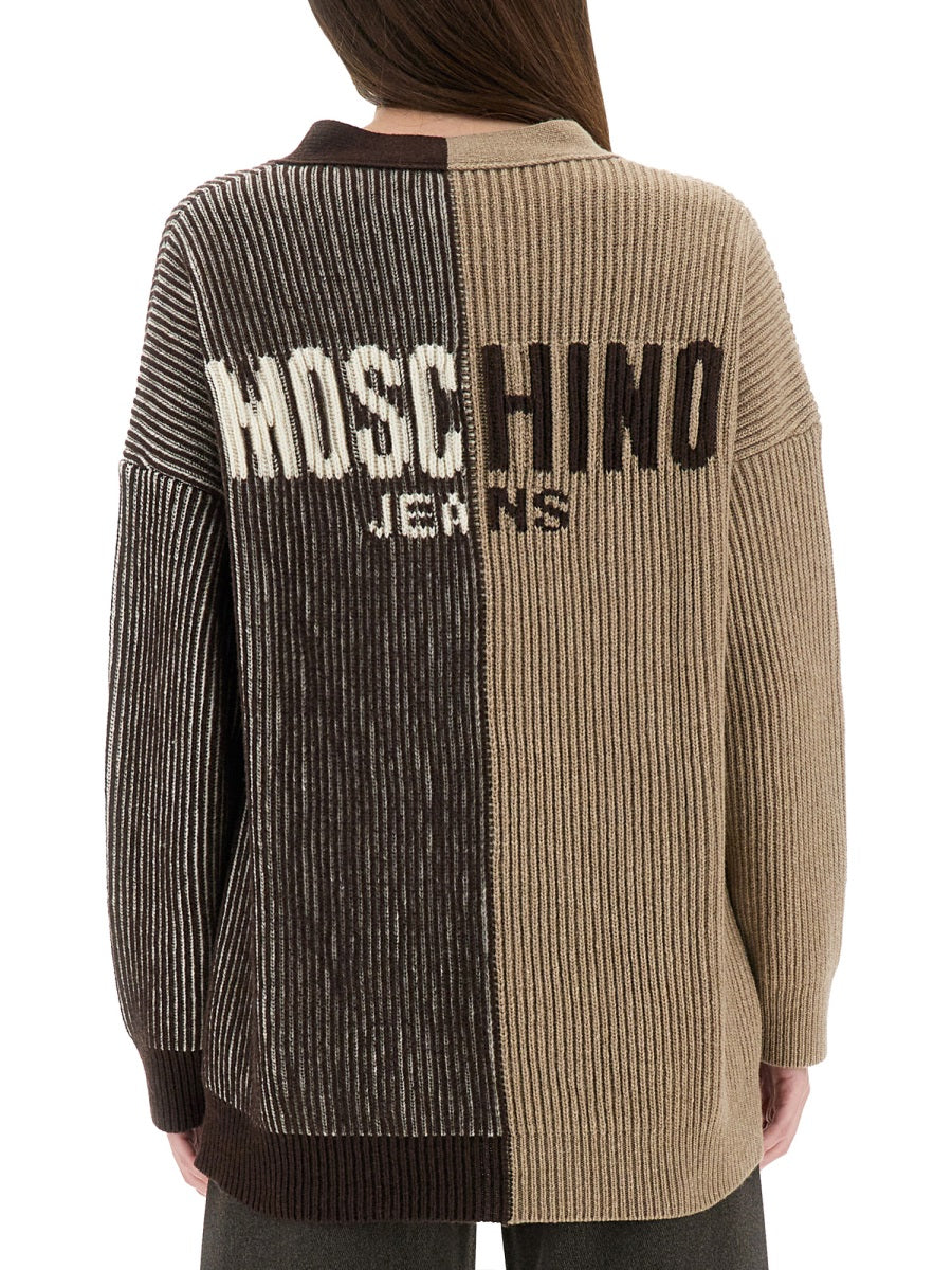 MOSCHINO JEANS Relaxed Fit Cardigan with Inlay Logo - Size S