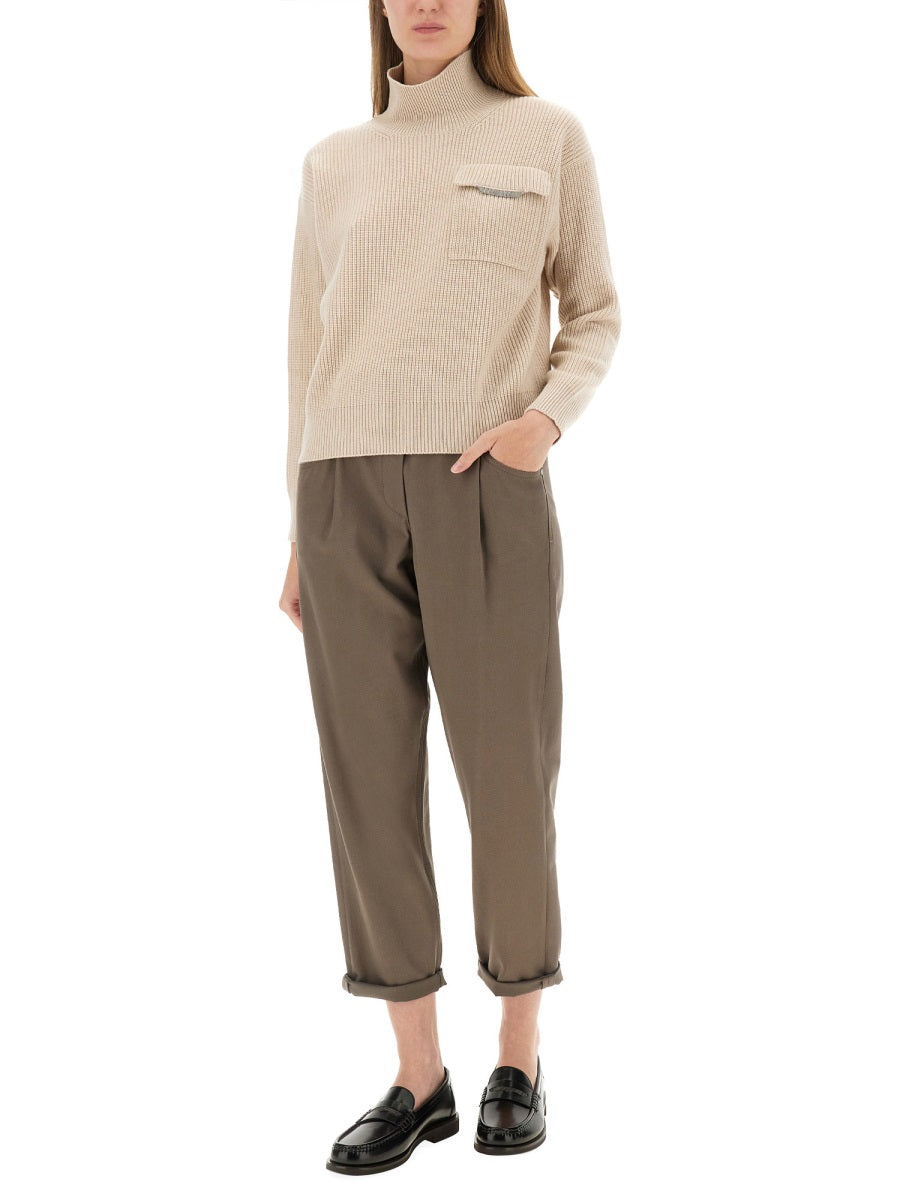 BRUNELLO CUCINELLI Women's Baggy Pull-On Pants in Cotton - Size 40