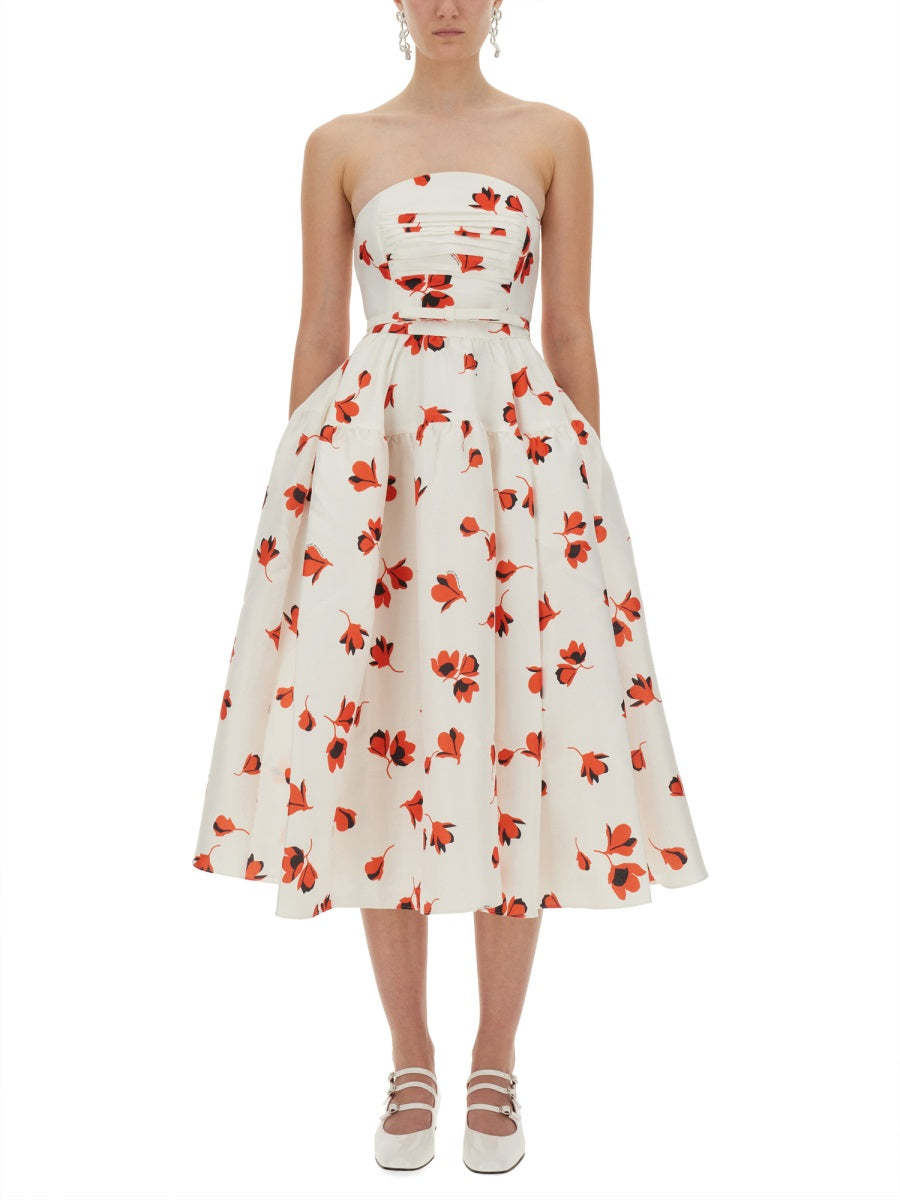 SELF-PORTRAIT Fitted Floral Midi Dress (Size 6 UK)