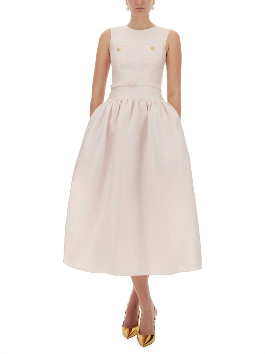 SELF-PORTRAIT Fitted Taffeta Midi Dress - Size 6 UK