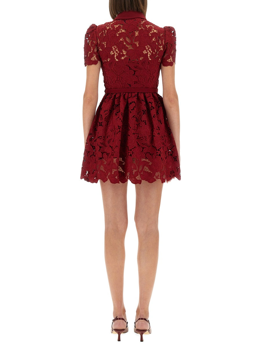 SELF-PORTRAIT Fitted Lace Mini Dress with Collar - Size 6 UK