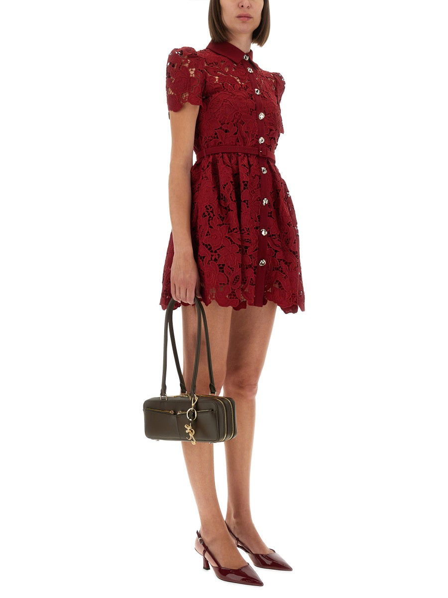 SELF-PORTRAIT Fitted Lace Mini Dress with Collar - Size 6 UK