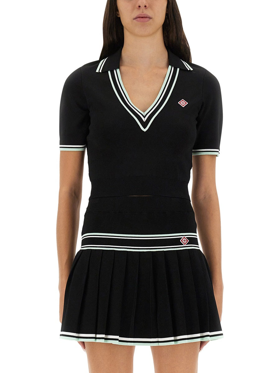 CASABLANCA Viscose V-Neck Polo Shirt - Size S